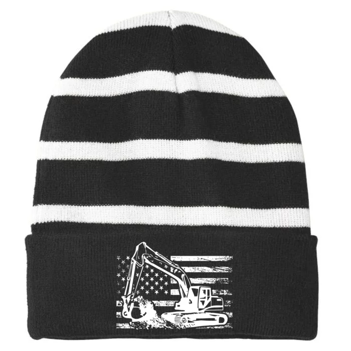 American Flag Excavator Striped Beanie with Solid Band