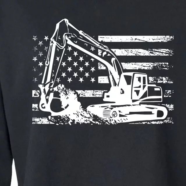 American Flag Excavator Cropped Pullover Crew