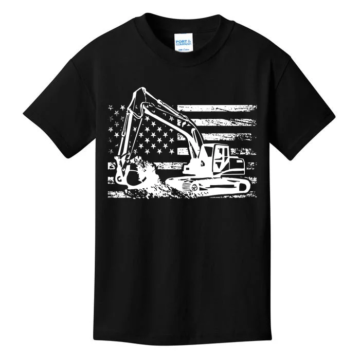 American Flag Excavator Kids T-Shirt