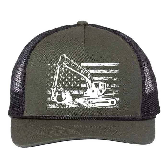 American Flag Excavator Retro Rope Trucker Hat Cap