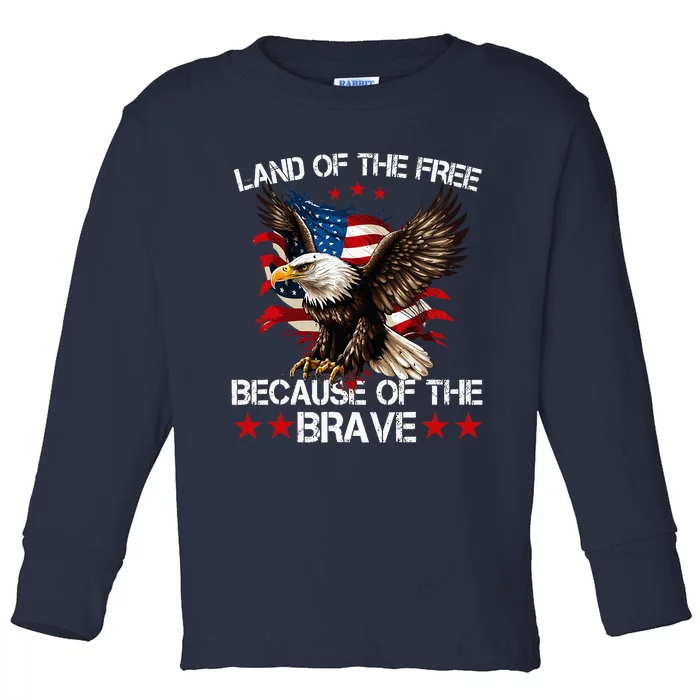 American Flag Eagle 4th Of July Land Of The Free Toddler Long Sleeve Shirt