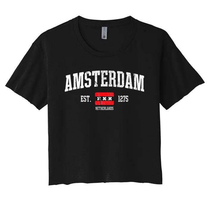 Amsterdam Flag Est. 1275 Netherlands Souvenir Women's Crop Top Tee