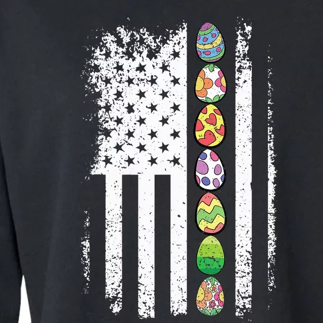 American Flag Easter Egg Hunting Cool Patriotic Spring Cropped Pullover Crew