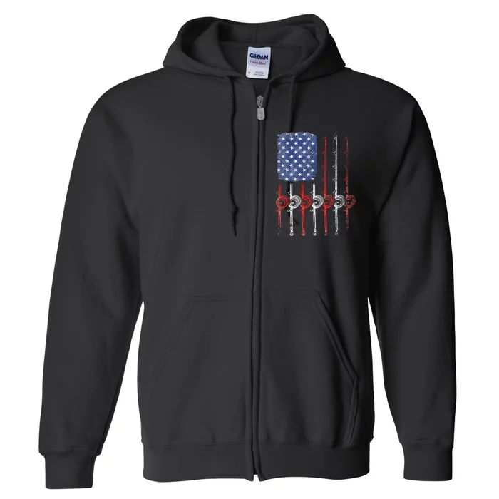 American Flag Fishing Rod For Fishing Lovers Full Zip Hoodie