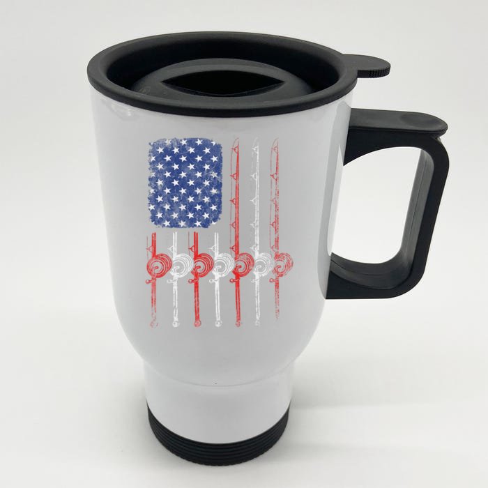 American Flag Fishing Rod For Fishing Lovers Front & Back Stainless Steel Travel Mug