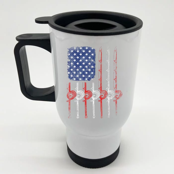 American Flag Fishing Rod For Fishing Lovers Front & Back Stainless Steel Travel Mug