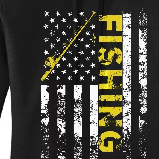 American Flag Fishing Rod USA Patriotic Hoodie Women's Pullover Hoodie