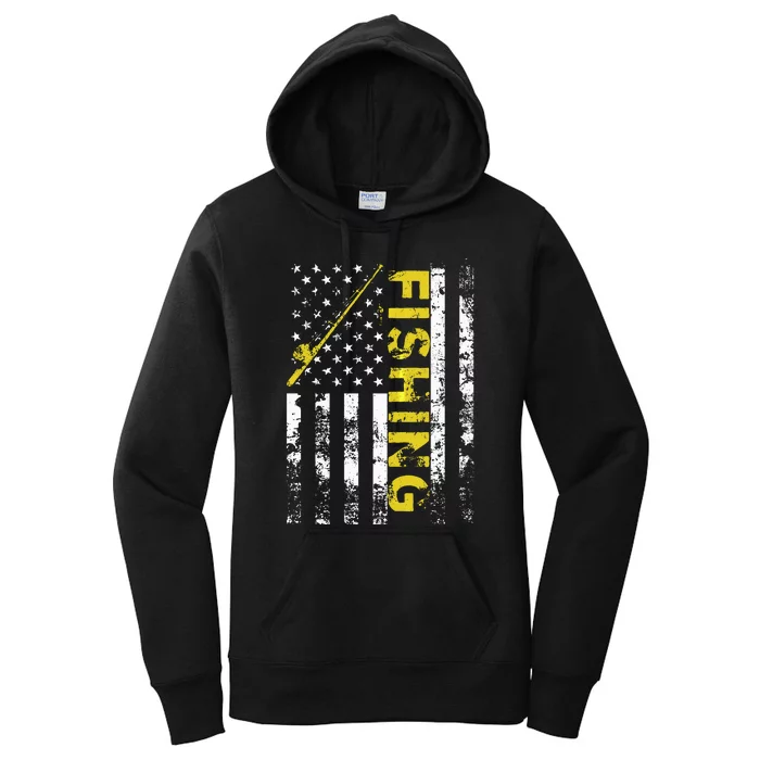 American Flag Fishing Rod USA Patriotic Hoodie Women's Pullover Hoodie