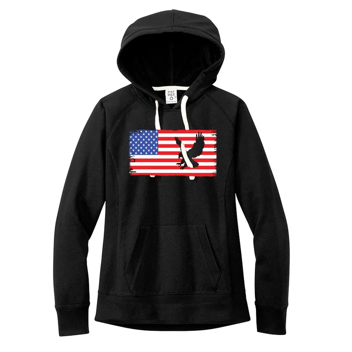 American Flag Flying Eagle Women's Fleece Hoodie