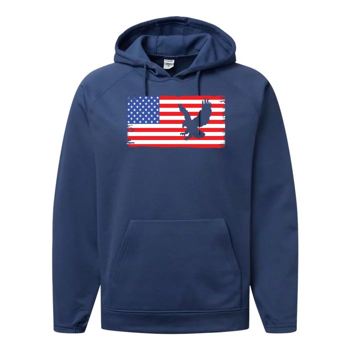 American Flag Flying Eagle Performance Fleece Hoodie