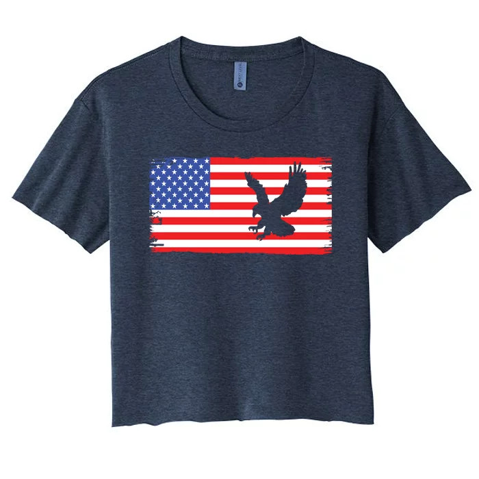 American Flag Flying Eagle Women's Crop Top Tee