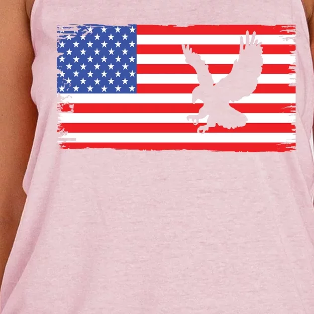 American Flag Flying Eagle Women's Knotted Racerback Tank