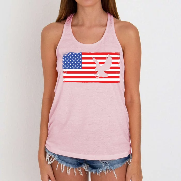 American Flag Flying Eagle Women's Knotted Racerback Tank