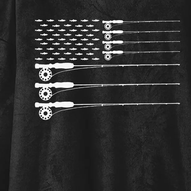 American Flag Fly Fishing Rod Trout Patriot Gift Hooded Wearable Blanket