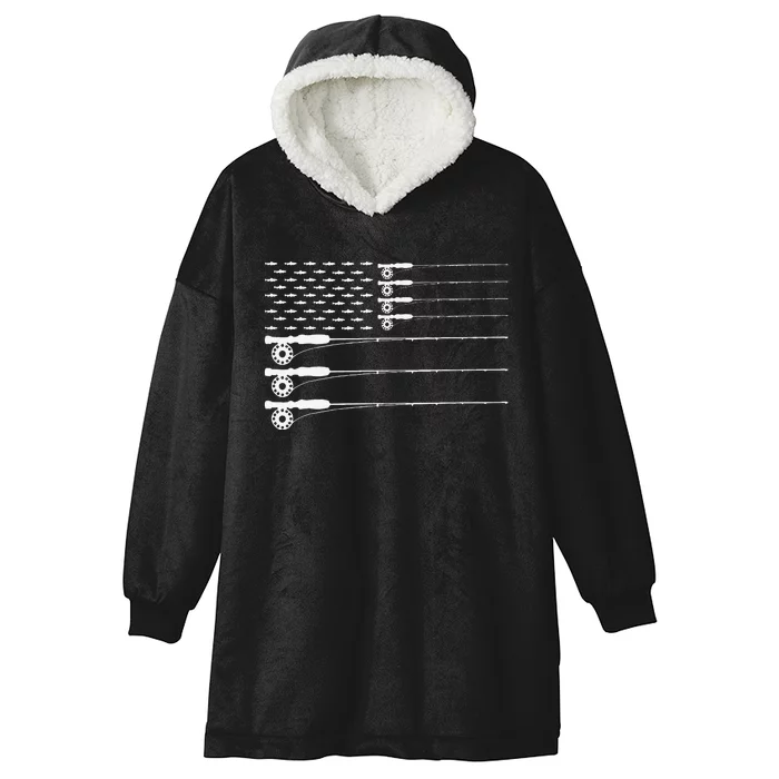 American Flag Fly Fishing Rod Trout Patriot Gift Hooded Wearable Blanket