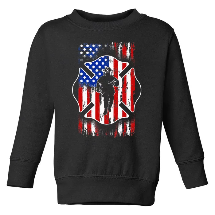 American Flag Firefighter USA United States Badge Toddler Sweatshirt