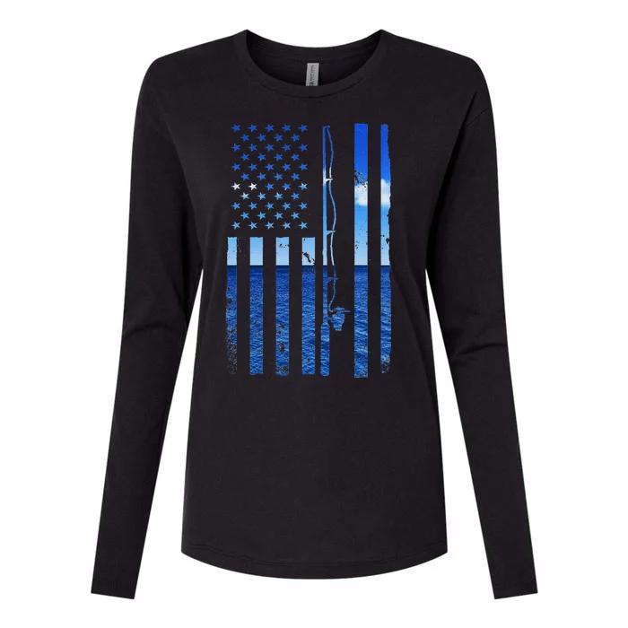 American Flag Fish Funny Bass Fishing Usa Womens Cotton Relaxed Long Sleeve T-Shirt