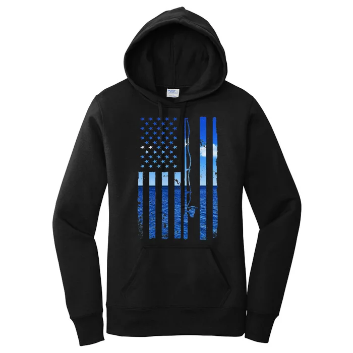 American Flag Fish Funny Bass Fishing Usa Women's Pullover Hoodie