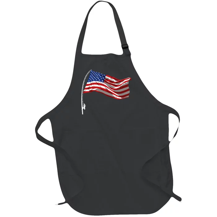 American Flag Fishing Rod 4th Of July Patriotic Fisherman Full-Length Apron With Pocket