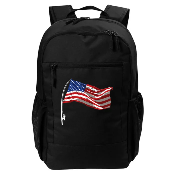 American Flag Fishing Rod 4th Of July Patriotic Fisherman Daily Commute Backpack