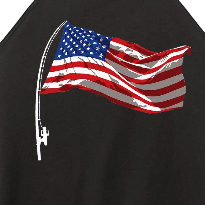 American Flag Fishing Rod 4th Of July Patriotic Fisherman Women’s Perfect Tri Rocker Tank