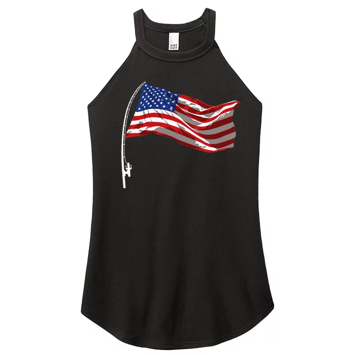 American Flag Fishing Rod 4th Of July Patriotic Fisherman Women’s Perfect Tri Rocker Tank