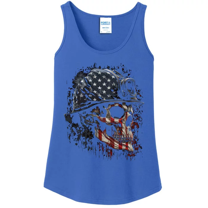 American Flag Fire Skull Fourth Of July Gift Ladies Essential Tank