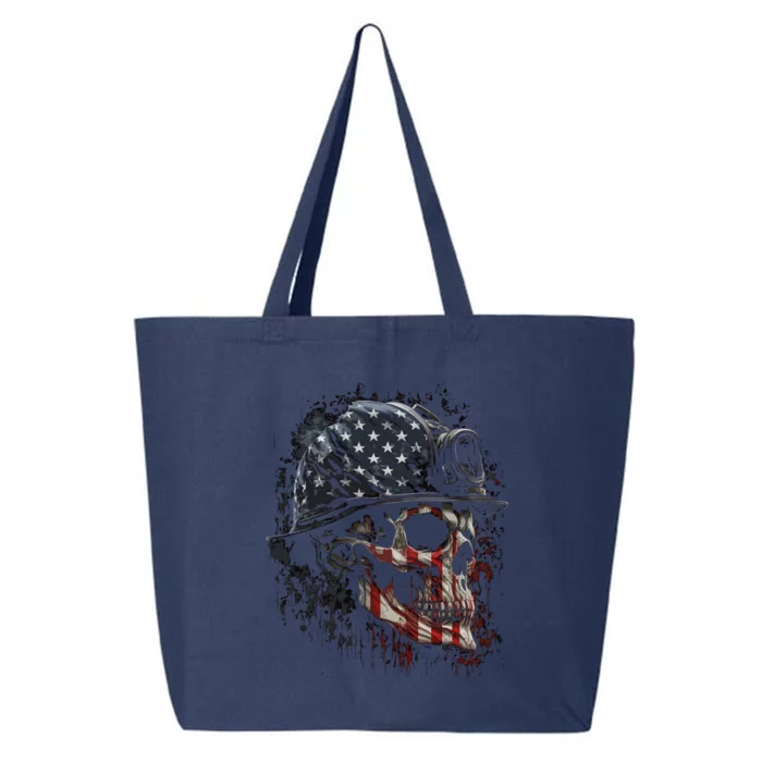 American Flag Fire Skull Fourth Of July Gift 25L Jumbo Tote