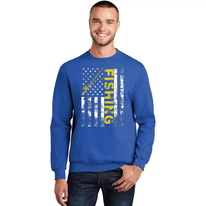 American Flag Fishing Rod Usa Patriotic Gift Tall Sweatshirt