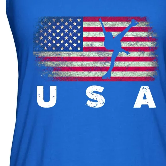 American Flag Figure Skating Cute Us Skaters Cute Gift Ladies Essential Flowy Tank