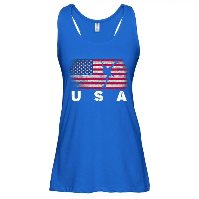 American Flag Figure Skating Cute Us Skaters Cute Gift Ladies Essential Flowy Tank