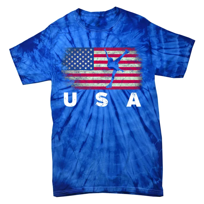 American Flag Figure Skating Cute Us Skaters Cute Gift Tie-Dye T-Shirt