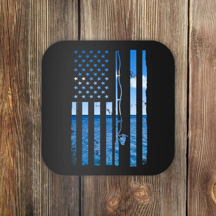 American Flag Fish Fisher Fisherman Funny Bass Fishing Coaster