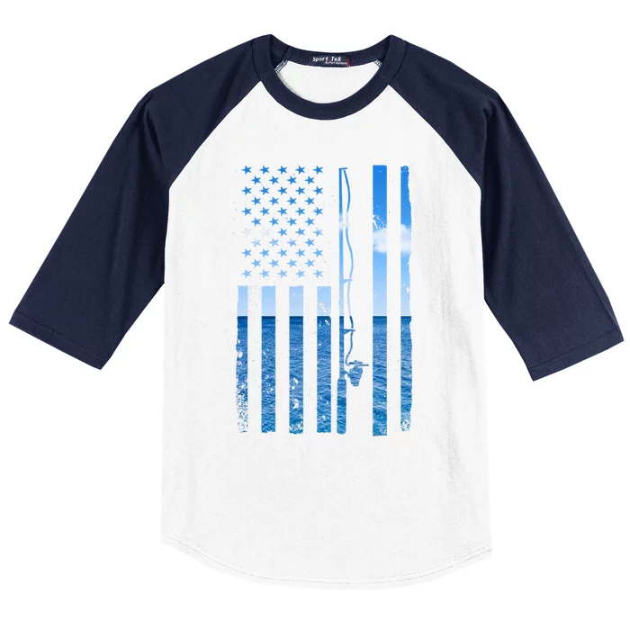 American Flag Fish Fisher Fisherman Funny Bass Fishing Baseball Sleeve Shirt