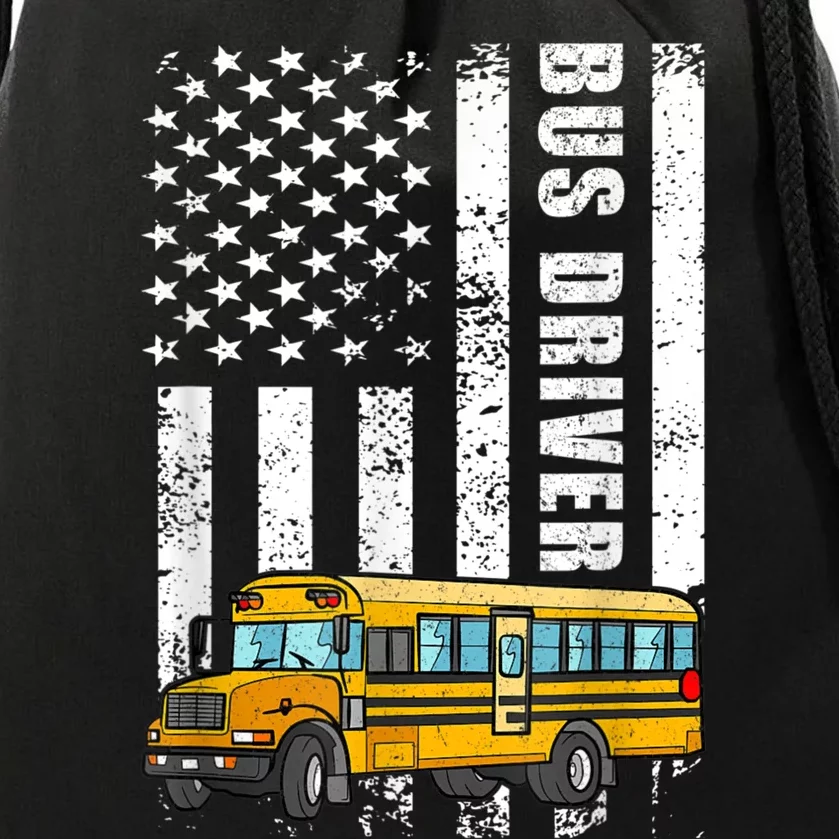 American Flag Funny School Bus Driver Drawstring Bag