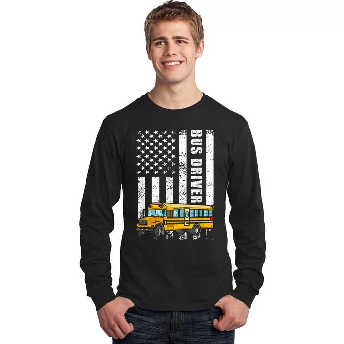 American Flag Funny School Bus Driver Tall Long Sleeve T-Shirt