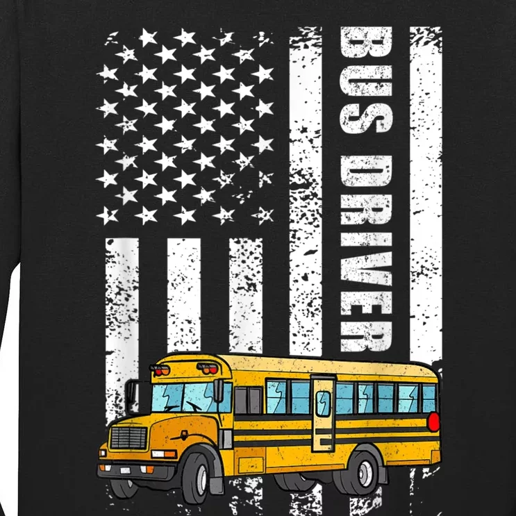 American Flag Funny School Bus Driver Tall Long Sleeve T-Shirt