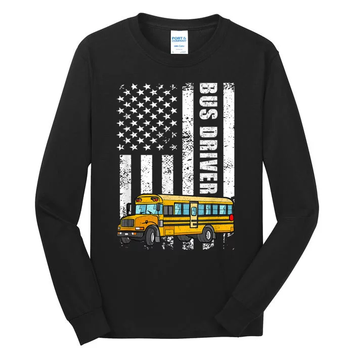 American Flag Funny School Bus Driver Tall Long Sleeve T-Shirt