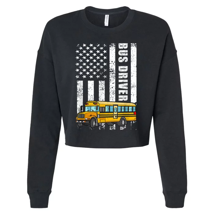 American Flag Funny School Bus Driver Cropped Pullover Crew