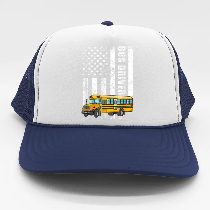 American Flag Funny School Bus Driver Trucker Hat