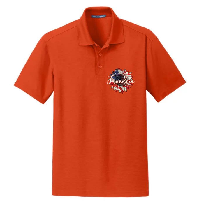 American Flag Freedom Sunflower Independence Day Dry Zone Grid Performance Polo