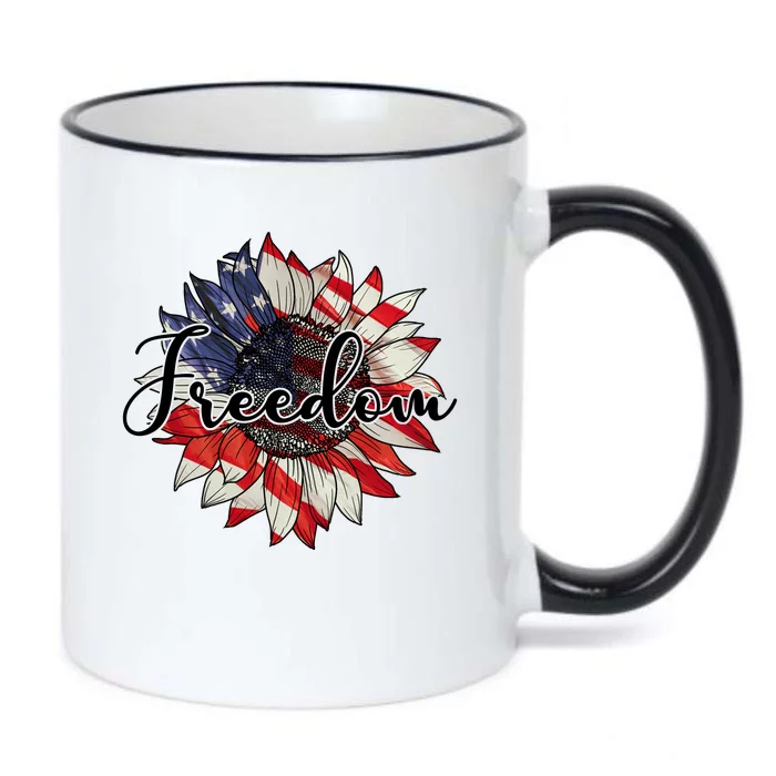 American Flag Freedom Sunflower Independence Day Black Color Changing Mug