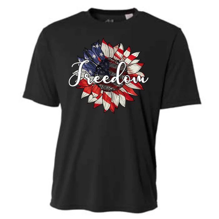 American Flag Freedom Sunflower Independence Day Cooling Performance Crew T-Shirt