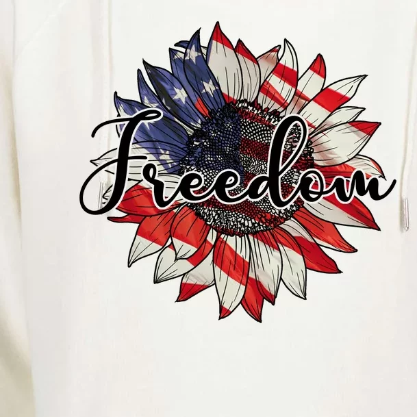 American Flag Freedom Sunflower Independence Day Womens Funnel Neck Pullover Hood