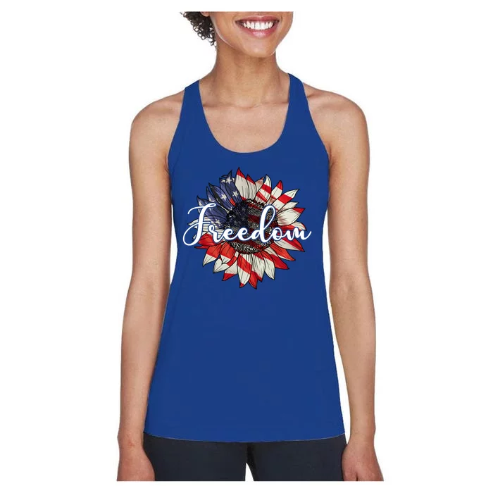 American Flag Freedom Sunflower Independence Day Women's Racerback Tank