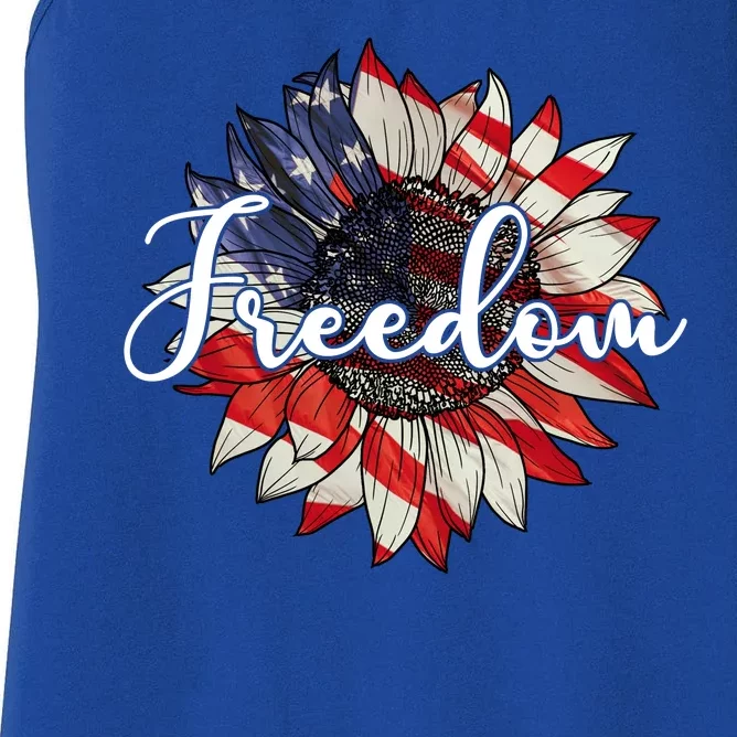 American Flag Freedom Sunflower Independence Day Women's Racerback Tank