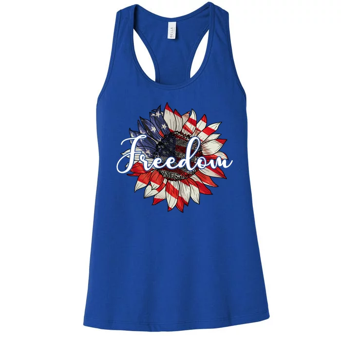 American Flag Freedom Sunflower Independence Day Women's Racerback Tank