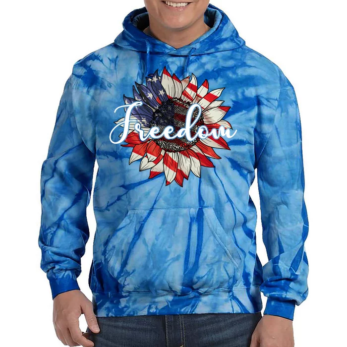 American Flag Freedom Sunflower Independence Day Tie Dye Hoodie