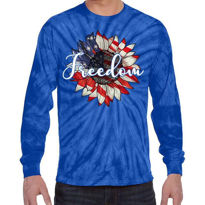 American Flag Freedom Sunflower Independence Day Tie-Dye Long Sleeve Shirt