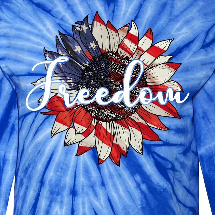 American Flag Freedom Sunflower Independence Day Tie-Dye Long Sleeve Shirt